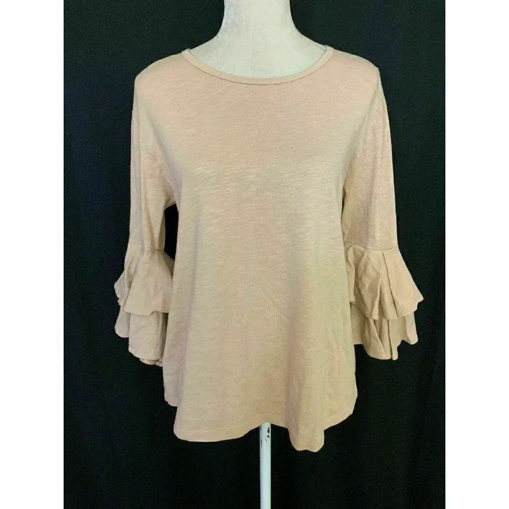 AlisonΒ BrettβSolidβBeigeβLongβSleeveβtopβtβshirt